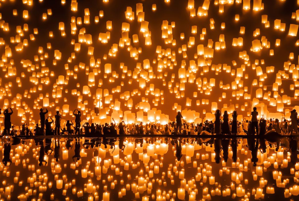 Floating lanterns or lamp. Festival in Chiang mai, Thailand. Loy krathong and Yi Peng Lanna ceremony
